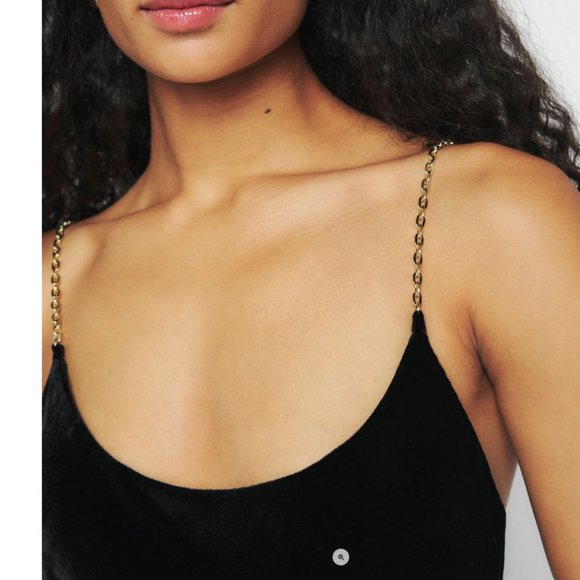 NWT Brand New Reformation Ady Black Velvet Dress with Gold Straps size Large - Picture 3 of 3